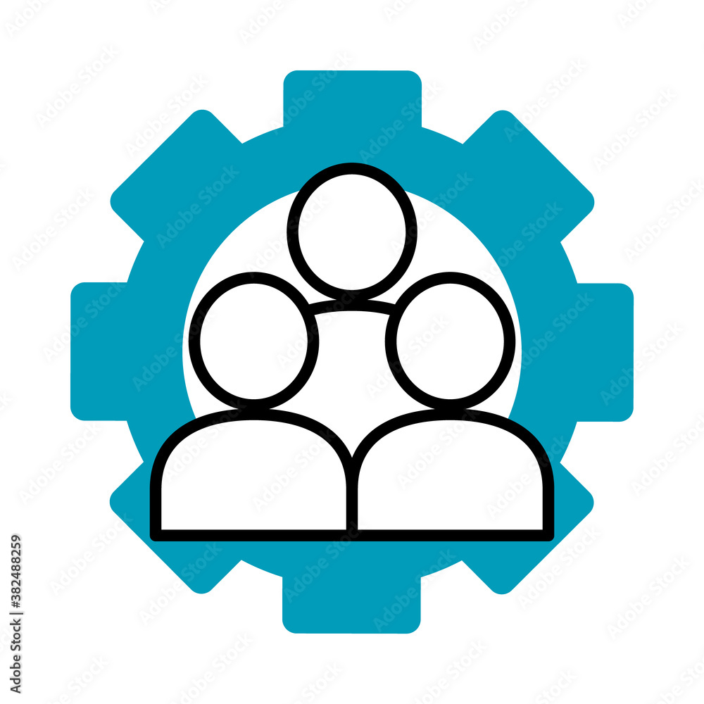 gear wiheel with pictogram people, half line half color style gear wiheel with pictogram people, half line half color style