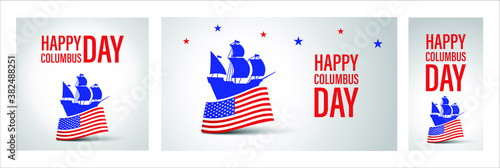 Columbus Day sale promotion, advertising, poster, banner, template with American flag. Columbus day wallpaper. Voucher discount
