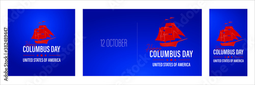 Columbus Day sale promotion, advertising, poster, banner, template with American flag. Columbus day wallpaper. Voucher discount
