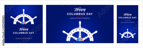 Columbus Day sale promotion, advertising, poster, banner, template with American flag. Columbus day wallpaper. Voucher discount