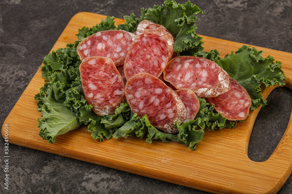 Iberian pork Fuet sausage slices Iberian pork Fuet sausage slices