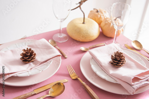 Pink fall/autumn table settings photo