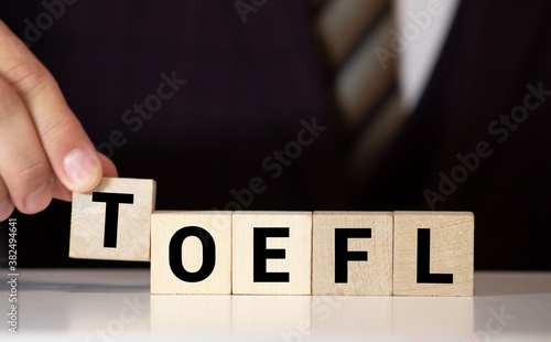 TOEFL - words from wooden blocks with letters photo