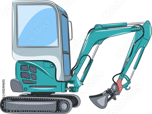 Green excavator on tracks.
