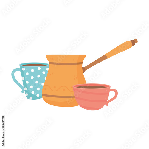 coffee brewing methods, turkish and coffee cups isolated design