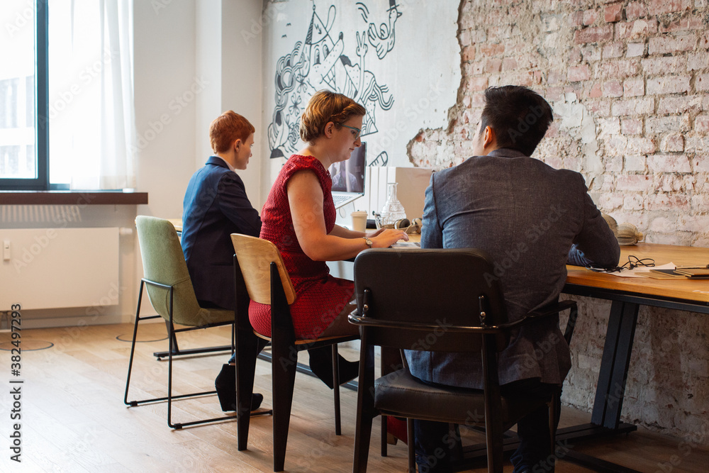 custom made wallpaper toronto digitalMixed Race People Working Side by Side in Bright Minimalist Co-Working Space