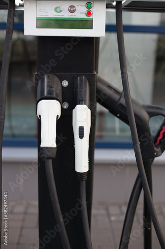 Electric car charging station in the city