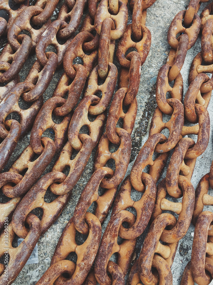 Rusty metal chains used for commercial fishing Rusty metal chains used for commercial fishing