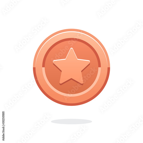 Bronze game coin. Coin icon. Bronze medal. Coin with the star. Graphic user interface design element. Top bar elements. Bronze star. Achievement or award medal. Achievement badge. Game coin. Money 