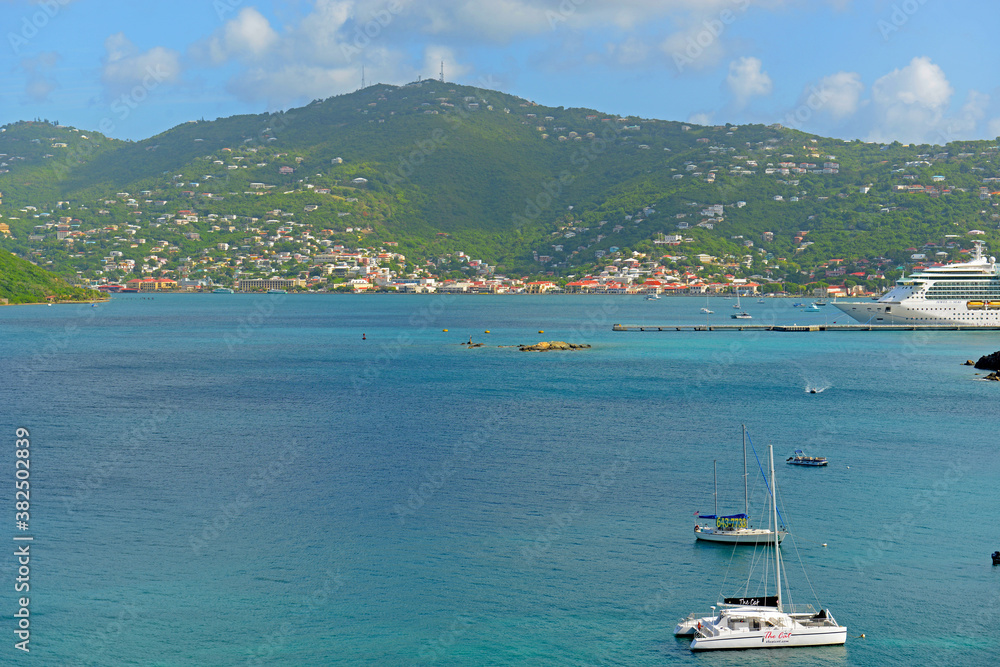 Long Bay and Historic Charlotte Amalie at St. Thomas Island, US Virgin Islands, USA.