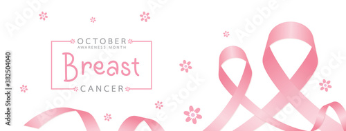 Breast cancer awareness campaign banner, poster, brochures background with pink ribbon symbol. Vector illustration.