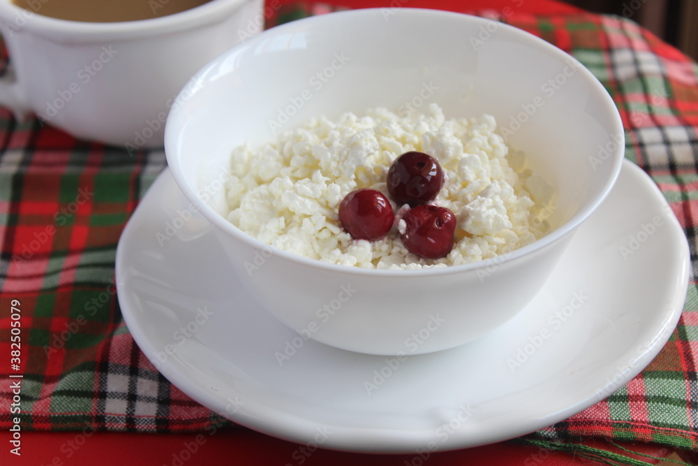 White curd and cherry White curd and cherry