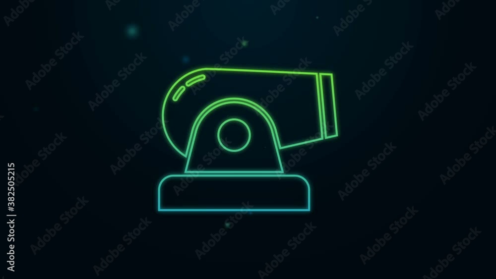 Glowing neon line Cannon icon isolated on black background. 4K Video motion graphic animation Glowing neon line Cannon icon isolated on black background. 4K Video motion graphic animation