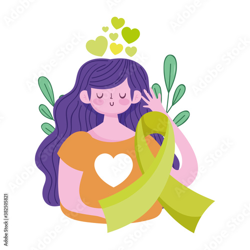 world mental health day  girl green ribbon awareness hearts