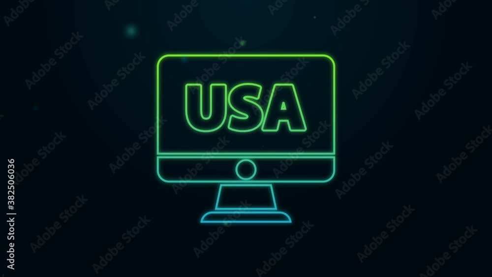 Glowing neon line USA United states of america on monitor icon isolated on black background. 4K Video motion graphic animation Glowing neon line USA United states of america on monitor icon isolated on black background. 4K Video motion graphic animation