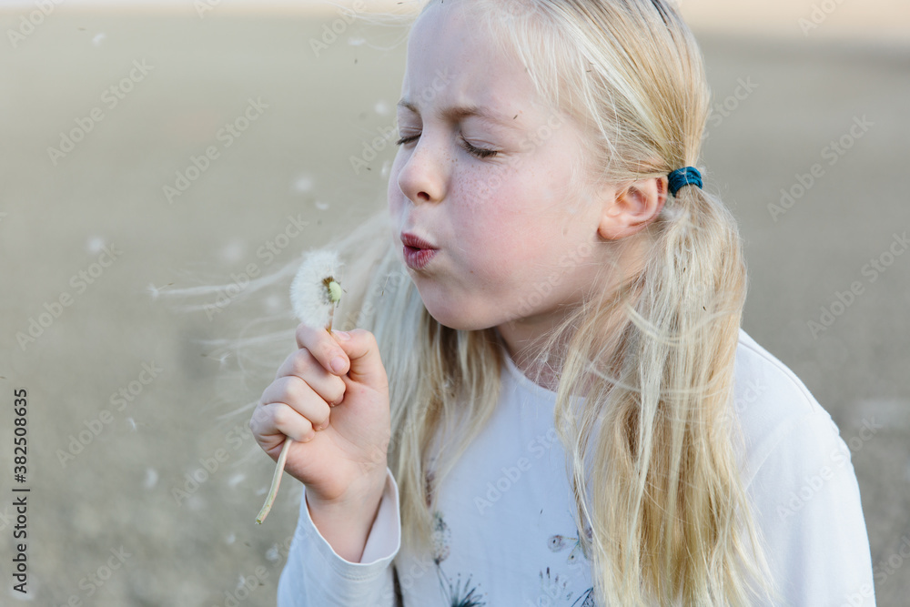 Little girl blowing a dandelion 'clock' Little girl blowing a dandelion 'clock'