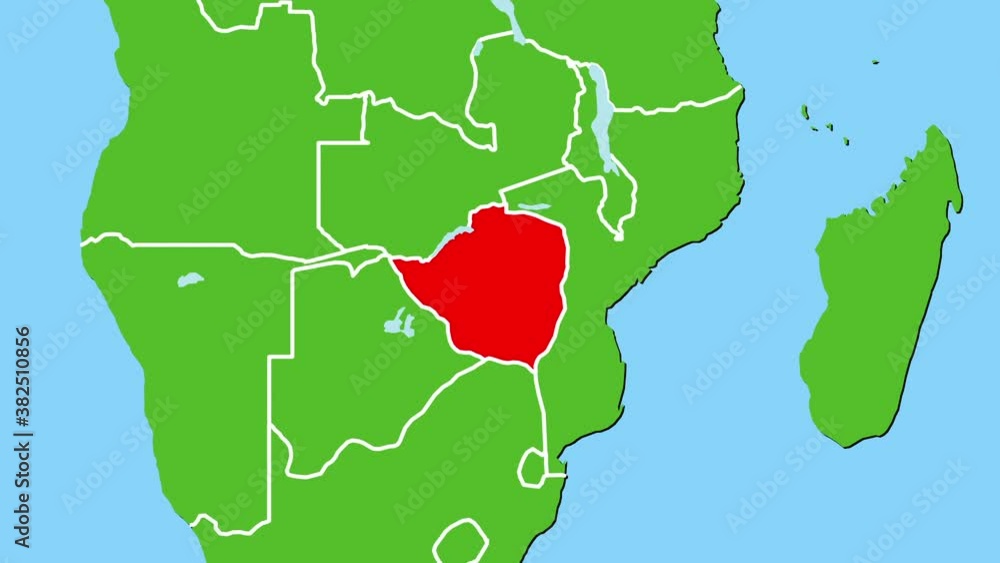 ジンバブエの位置がアップになって赤く表示されます ジンバブエの地図 StockVideo Adobe Stock