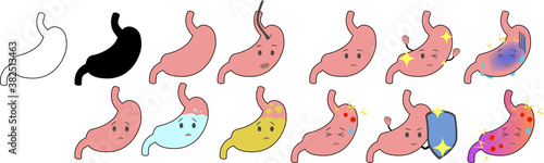 痛み・健康・胃カメラ検査他可愛い胃の体調イラストセット