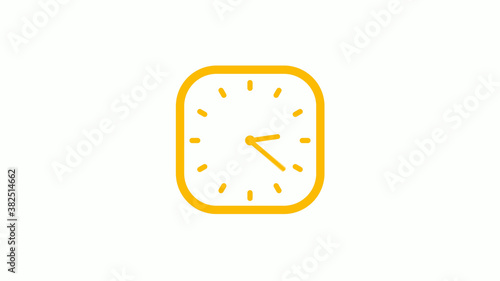 Orange color square clock icon on white background, Clock icon, Counting down clock icon