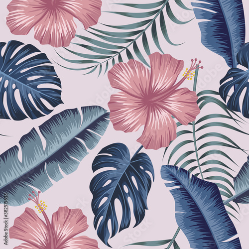 Floral seamless pattern with leaves. tropical background
