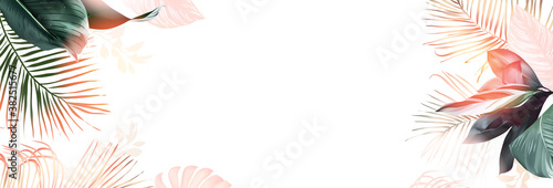 Tropical banner arranged from exotic and golden glitter leaves