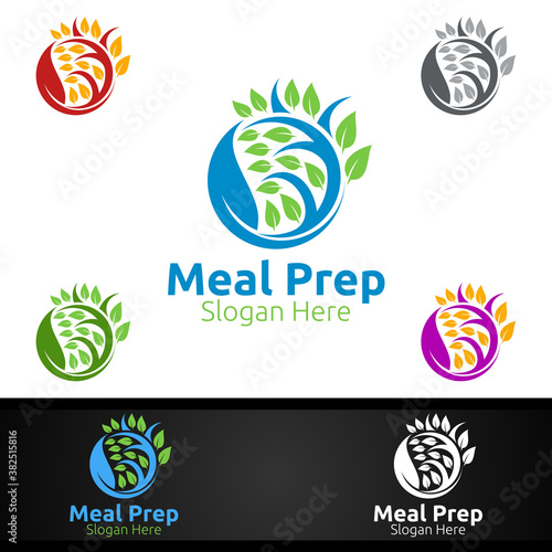 Tree Meal Prep Healthy Food Logo for Restaurant, Cafe or Online Catering Delivery