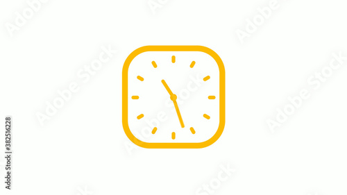 New orange color square clock icon on white background, Clock icon, 12 hours clock icon
