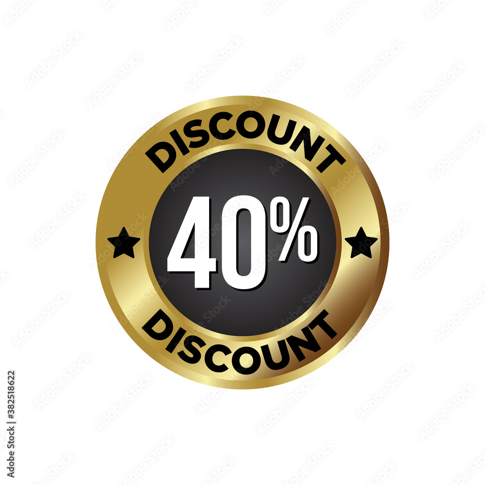 40% off Discount Badge, on golden and black colour background