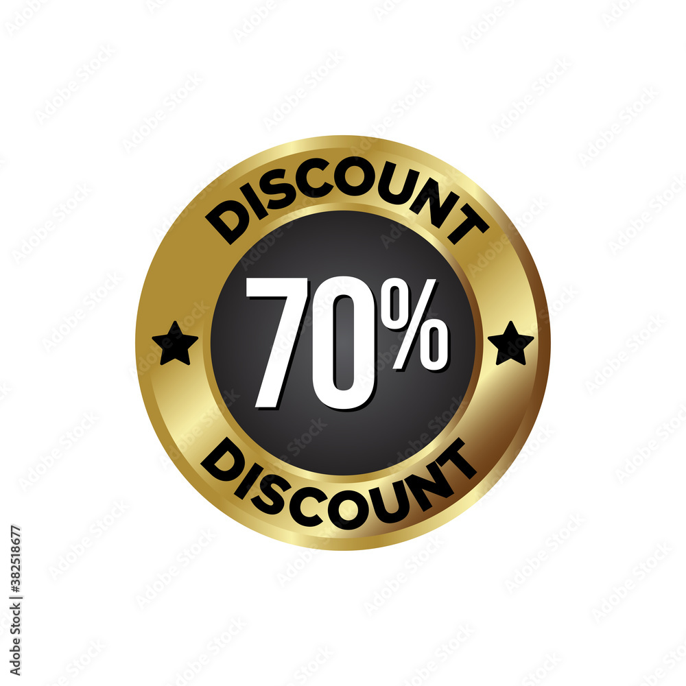 70% off Discount Badge, on golden and black colour background