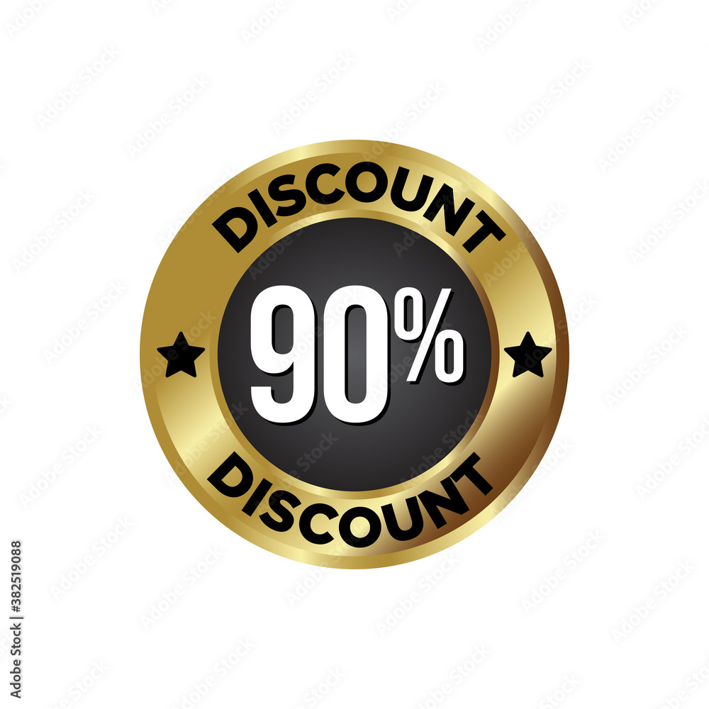 90% off Discount Badge, on golden and black colour background
