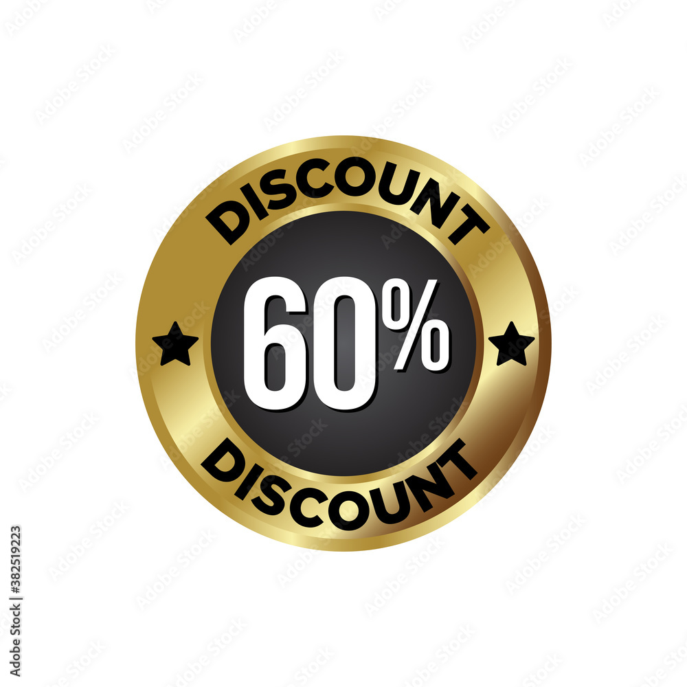 60% off Discount Badge, on golden and black colour background