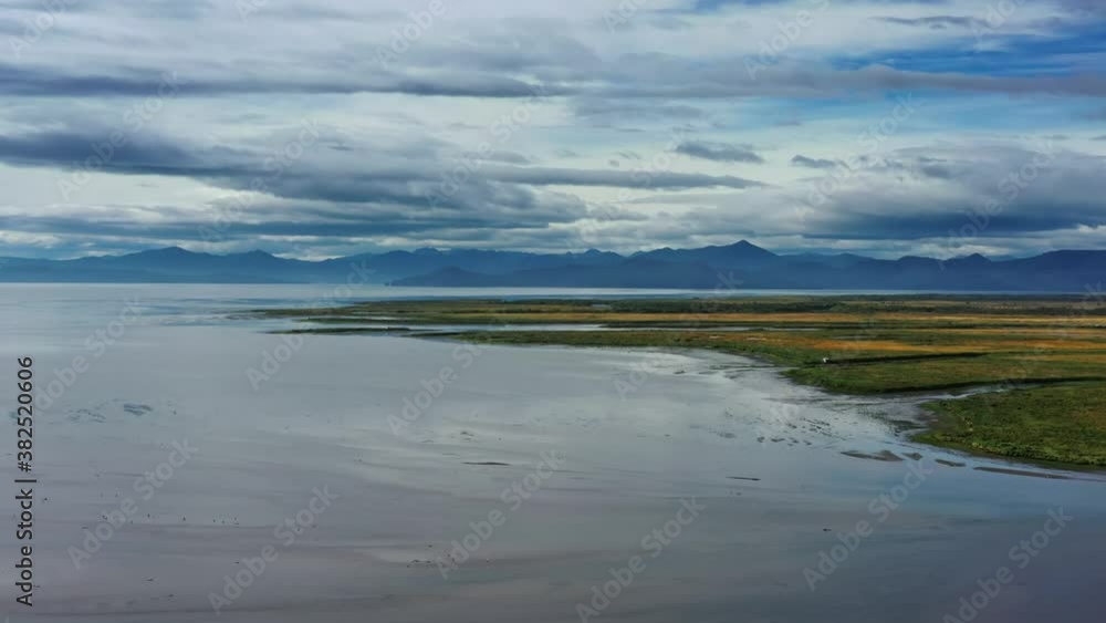 Aerial view of Avacha river delta and hilly landscape, Kamchatka Peninsula, Russia, 4k Aerial view of Avacha river delta and hilly landscape, Kamchatka Peninsula, Russia, 4k