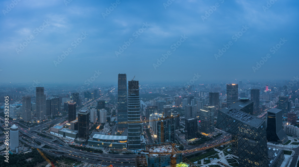 aerial view of beijing city skyline at dusk,china. aerial view of beijing city skyline at dusk,china.