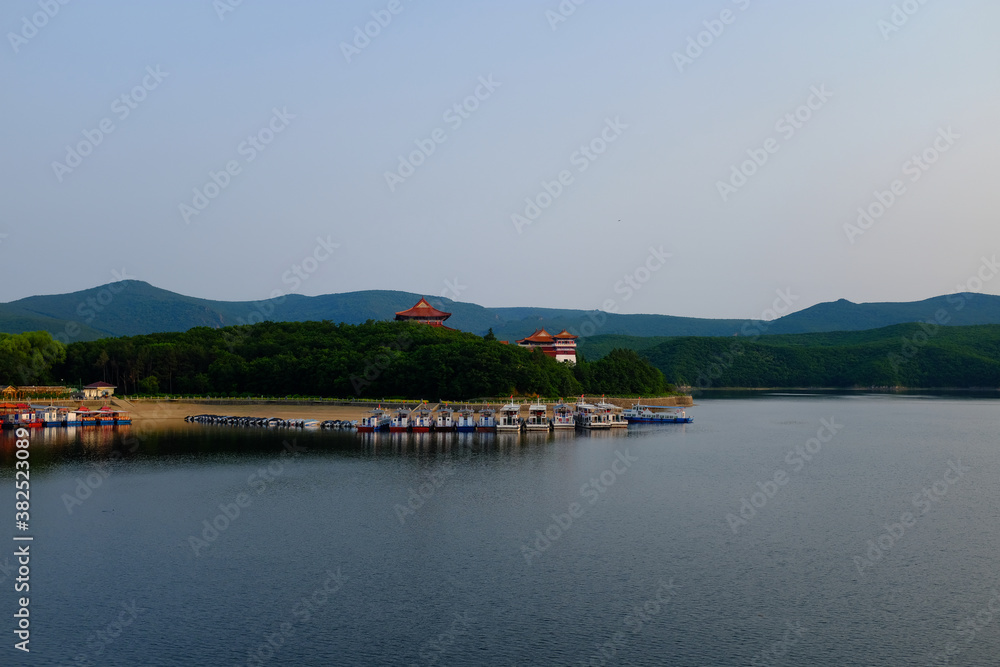 scenic view of lake against clear sky