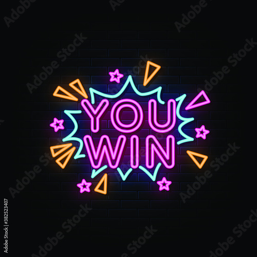 You win neon sign, neon style template