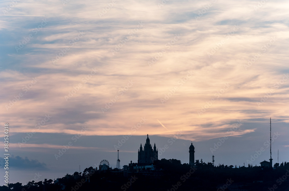 Sunset over Barcelona landamark Sunset over Barcelona landamark