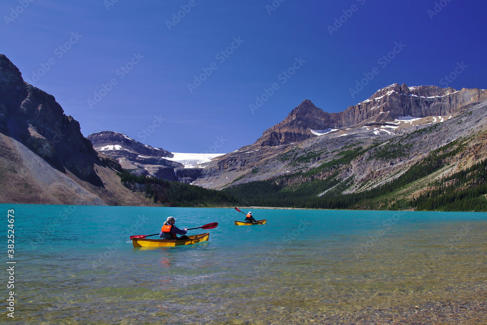 Banff National Park, Alberta - Jul 16, 2018 - Kayaking in Canadian wilderness