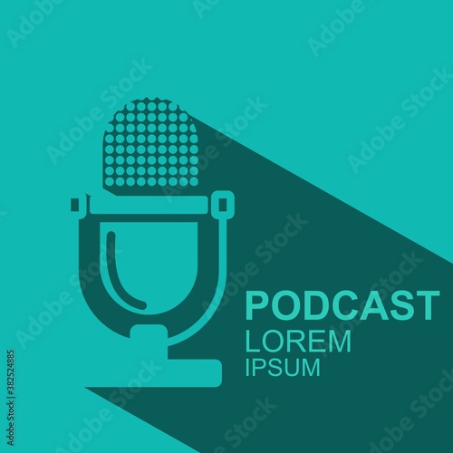 The microphone icon in a fashionable flat style is isolated. Logo, application, user interface. Podcast radio icon.vector design