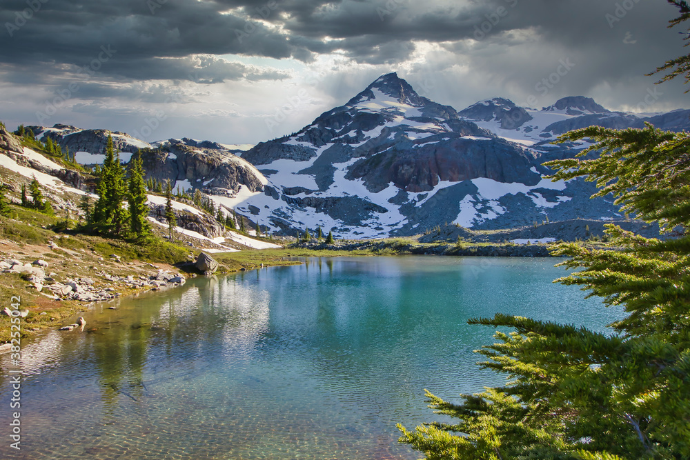 Turqoise glacial lake in mountain alpine area, British Columbia, Canada