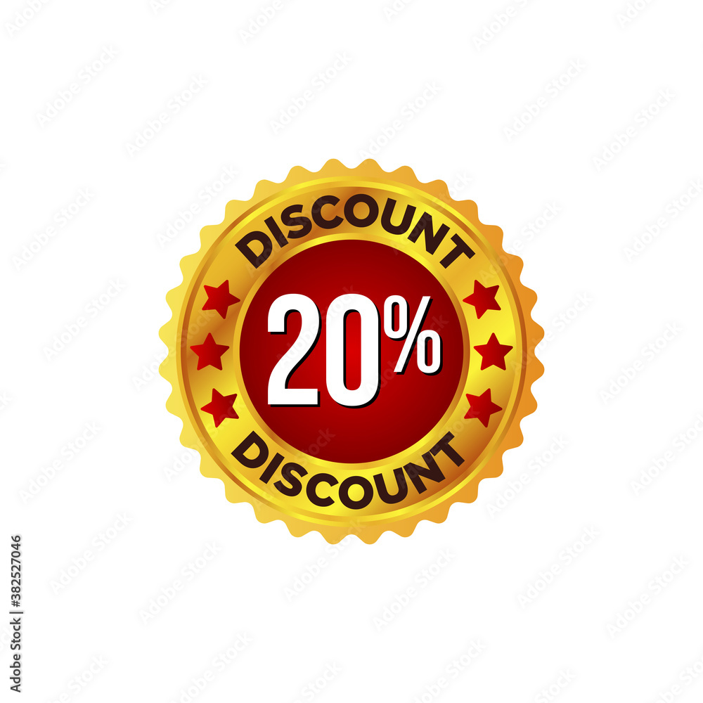 Discount badge on golden and red colour 20% off Discount badge on golden and red colour 20% off