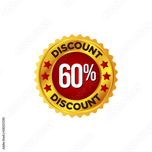 Discount badge on golden and red colour 60% off