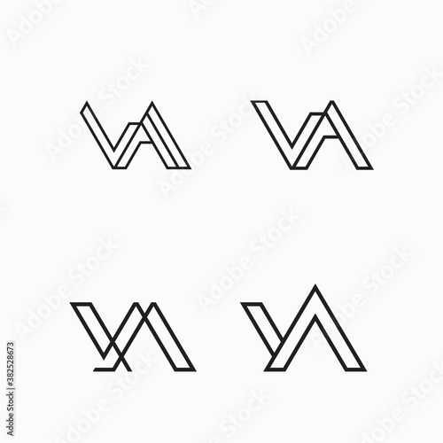 Letter V and A line art style logo vector design illustration