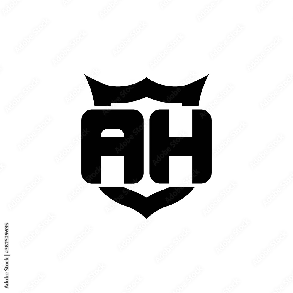 AH Logo monogram with shield around crown shape design template AH Logo monogram with shield around crown shape design template