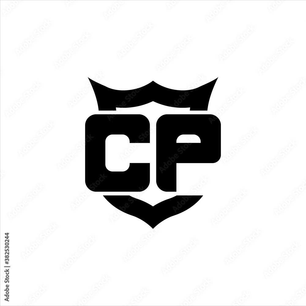 CP Logo monogram with shield around crown shape design template