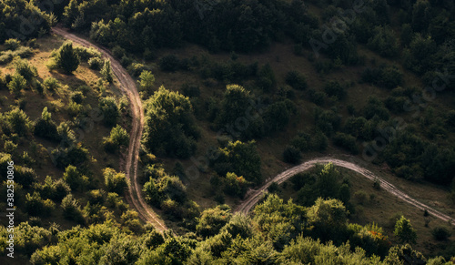 Aerial view of country road