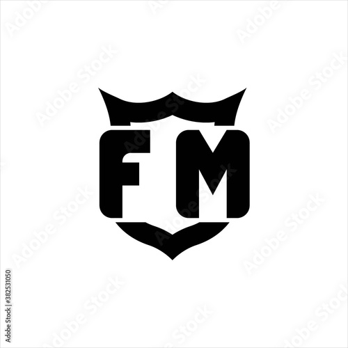 FM Logo monogram with shield around crown shape design template