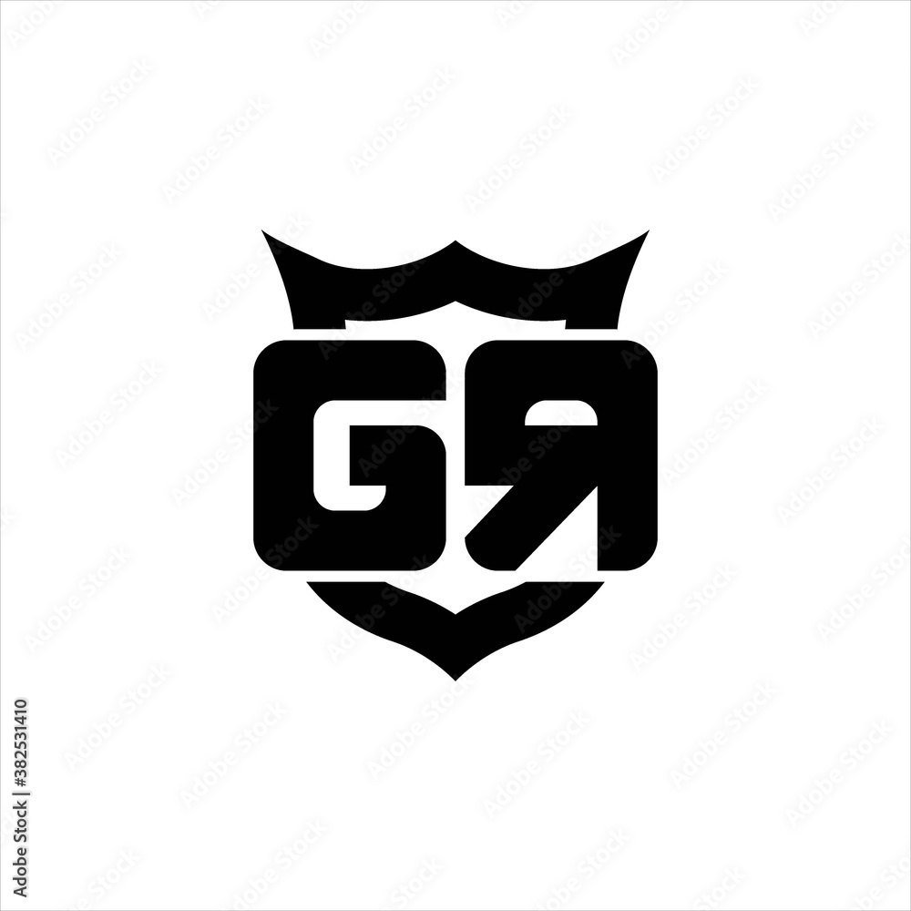 GR Logo monogram with shield around crown shape design template GR Logo monogram with shield around crown shape design template