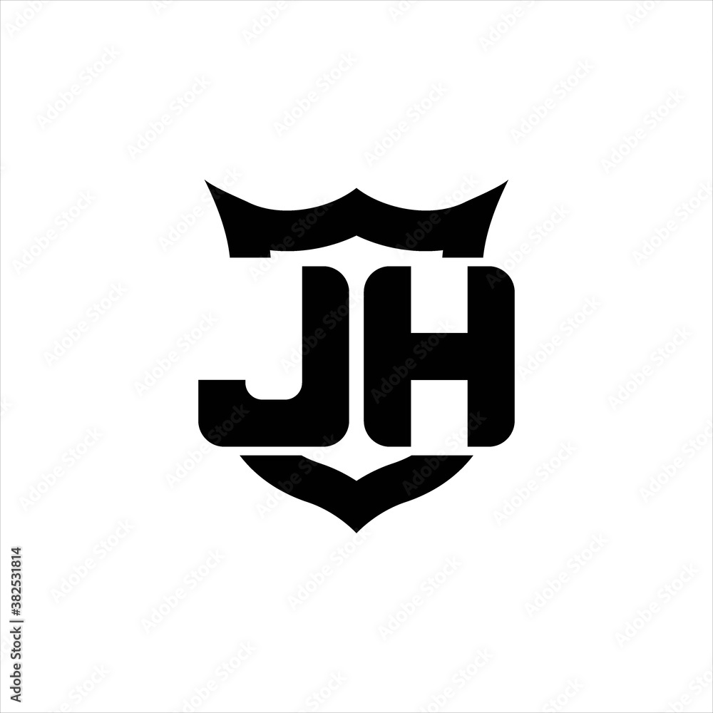 JH Logo monogram with shield around crown shape design template JH Logo monogram with shield around crown shape design template