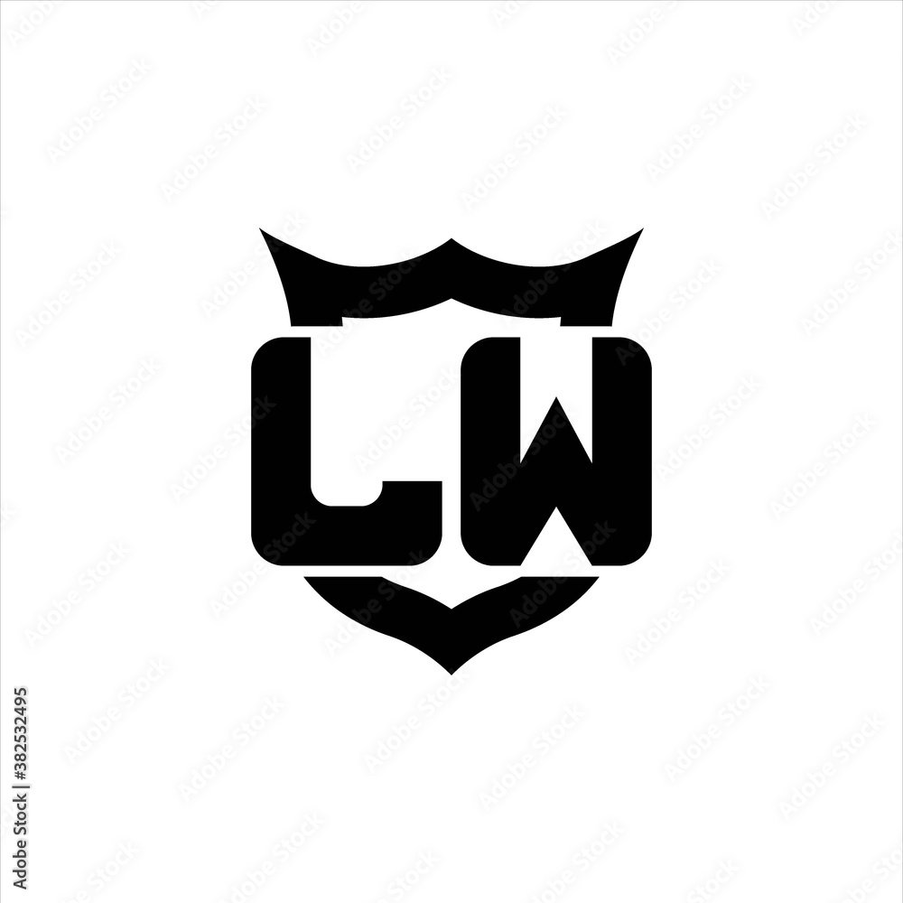 LW Logo monogram with shield around crown shape design template LW Logo monogram with shield around crown shape design template