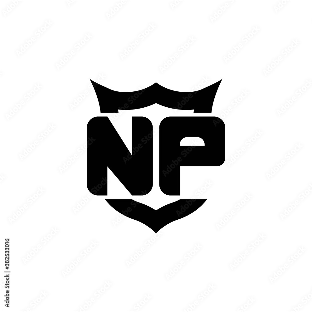 NP Logo monogram with shield around crown shape design template NP Logo monogram with shield around crown shape design template